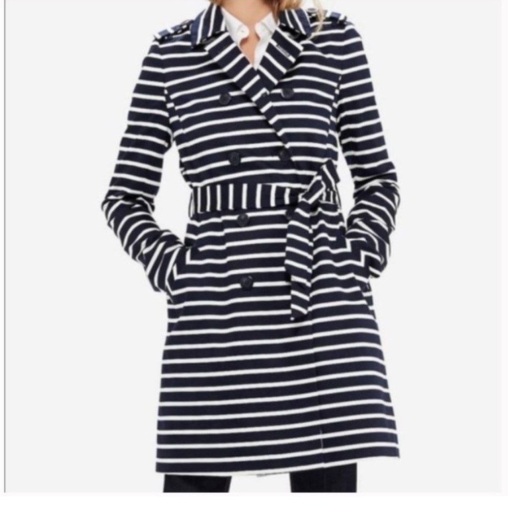 Navy Striped Women's Trench Coat